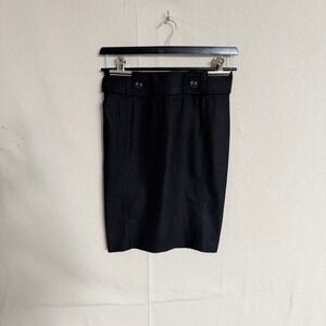 Bebe Black Pencil Skirt Button Waist Detail Career Workwear Size 2